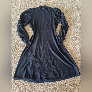 Nina Leonard Black Dress with Textured Sleeves